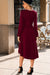 Solid Color Ruched Detail Long Sleeve Midi Dress