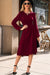 Solid Color Ruched Detail Long Sleeve Midi Dress