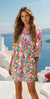 Manga de linterna impresa rosa abstracto mini vestido abotonado
