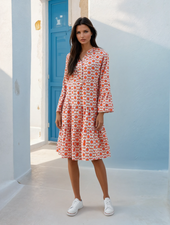 Orange Floral Print Flounce Sleeve Buttoned Front Mini Dress