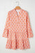 Orange Floral Print Flounce Sleeve Buttoned Front Mini Dress