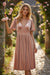 Chestnut Velvet Lacy V Neckline Short Sleeve Empire Waist Flowy Maxi Dress