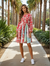 Red Colorful Floral Patchwork Long Sleeve Pleated Mini Dress