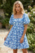 Blue Floral Puff Sleeve Babydoll Mini Dress