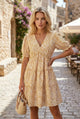 Mini robe à manches courtes à manches courtes à floral jaune
