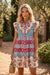 Rose Floral Mixed Pattern Ruffle Flutter Sleeve Buttoned Dress