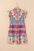 Vestido rosa floral misto com babados manga esvoaçante abotoado