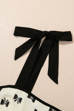 White Bow Knot Color Contrast Trim Knotted Shoulder Mini Dress