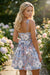 Sky Blue Floral Tiered Patchwork Spaghetti Strap Vacation Dress