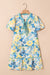 Robe bleue à manches courtes bouffantes et à rayures florales