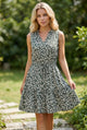Green Boho Floral Print V Neck Tunic Sleeveless Dress