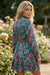 Green Floral Friled V Neck Puff Sleeve Ruffled Shirt Dress