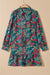Green Floral Friled V Neck Puff Sleeve Ruffled Shirt Dress