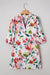 Red Floral Contrast Striped V Neck Puff Half Sleeve Shift Dress