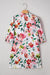 Red Floral Contrast Striped V Neck Puff Half Sleeve Shift Dress