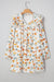 Mini-robe jaune à imprimé floral et col noué à volants et manches longues