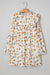Mini-robe jaune à imprimé floral et col noué à volants et manches longues