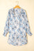 Sky Blue Floral Print Tie Neck Long Sleeve Flowy Mini Dress