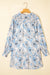 Sky Blue Floral Print Tie Neck Long Sleeve Flowy Mini Dress