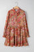 Camisa marrom vintage com estampa floral estilo meio botão manga comprida babado minivestido