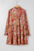 Camisa marrom vintage com estampa floral estilo meio botão manga comprida babado minivestido