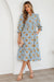 Brown Floral Printed Frilled V Neck Bracelet Sleeve Long Dress