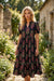 Black Floral Short Bubble Sleeve Tiered Maxi Dress