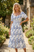 Sky Blue Smocked Bodice Short Puff Sleeve Tiered Floral Midi Dress