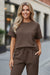 Brown Textured Loose Fit T Shirt and Drawstring Pants Set