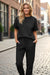 Black Textured Loose Fit T Shirt and Drawstring Pants Set