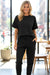 Black Textured Loose Fit T Shirt and Drawstring Pants Set
