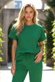 Dark Green Textured Loose Fit T Shirt and Drawstring Pants Set