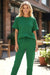 Dark Green Textured Loose Fit T Shirt and Drawstring Pants Set