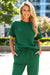 Dark Green Textured Loose Fit T Shirt and Drawstring Pants Set