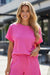 Strawberry Pink Textured Loose Fit T Shirt and Drawstring Pants Set