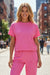 Strawberry Pink Textured Loose Fit T Shirt and Drawstring Pants Set