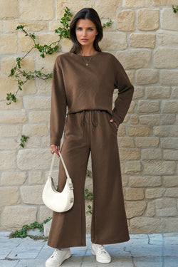 Dark Brown Ultra Loose Textured 2pcs Slouchy Outfit