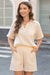 Chestnut Crinkle Textured Polo Shirt and High Waist Shorts Set