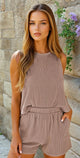 Smoke Gray Corded Sleeveless Top and Pocketed Shorts Set