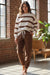 Brown Stripe Striped Drop Shoulder Pullover and Jogger Pants Set