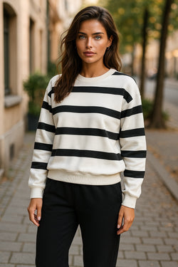 Black Stripe Drop Shoulder Pullover and Jogger Pants Set