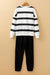 Black Stripe Drop Shoulder Pullover and Jogger Pants Set