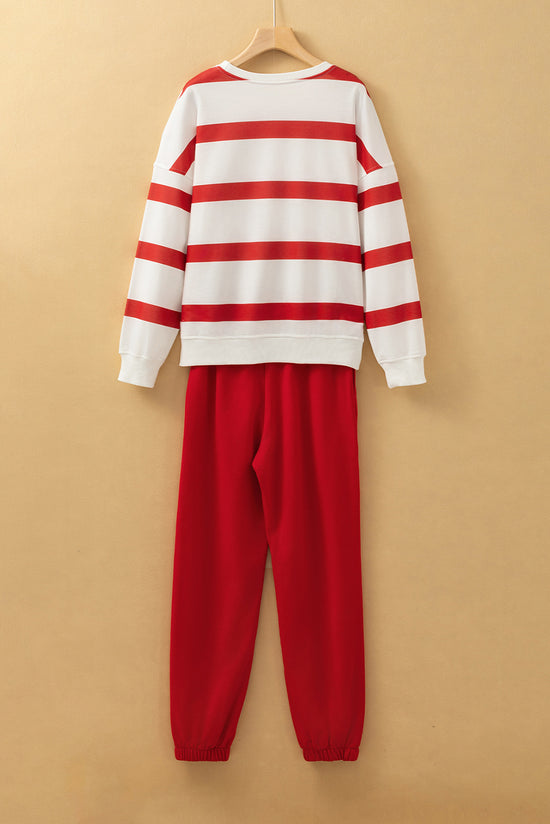 Pullover della spalla a goccia rossa e pantaloni da jogger