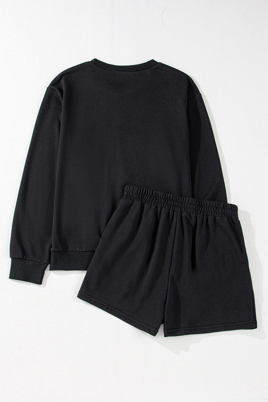 Black Game Day Rugby Football Graphic Pullover e Shorts Casual Roup