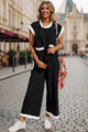 Black Color Block Pocketed T Shirt and Wide Leg Pants Set
