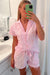 Pink Striped Tiny Hearts estampado de la solapa estampada Estilo de 2 piezas Corto de pijama