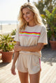 Beige Vibrant Striped Detail Athleisure 2pcs Short Set