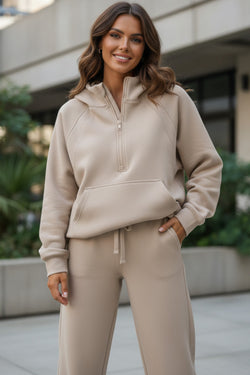 Jet Stream Mezza Zip Manica con foro per pollice Felpa con cappuccio Pantaloni attivi Completo da 2 pezzi