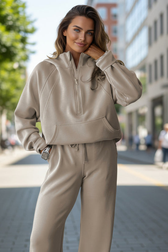 Jet Stream Mezza Zip Manica con foro per pollice Felpa con cappuccio Pantaloni attivi Completo da 2 pezzi