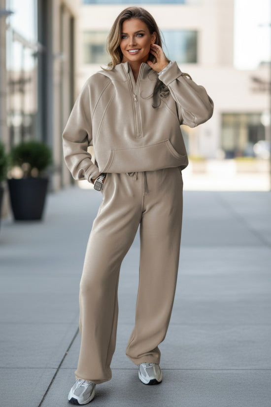 Jet Stream Mezza Zip Manica con foro per pollice Felpa con cappuccio Pantaloni attivi Completo da 2 pezzi